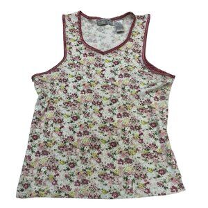 Vintage Carolyn Taylor Y2K Tank Top Womens L Mauve Floral Satin Crochet Trim